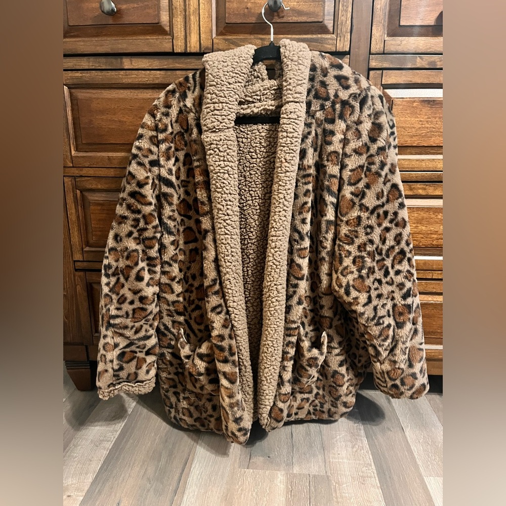 Leopard Print Faux Fur Hoodie